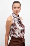 Drapeli Halter Yaka Desenli Bluz - Kahve