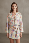 Fiyonk Detaylı Desenli Kimono Pembe