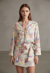 Fiyonk Detaylı Desenli Kimono Pembe