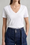 Lyocell Karışımlı V Yaka T-shirt-Beyaz