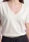Lyocell Karışımlı V Yaka T-shirt-Ekru