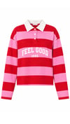 Polo Yaka Kırmızı Feel Good Baskılı Sweatshirt