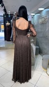 BELİ AYARLANABİLİR KORSELİ UZUN KOLLU DANTEL ELBİSEABİYES - CENNET GÜL KAHVECİ