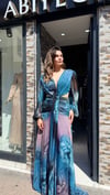 desenli uzun şifon elbiseABİYES - CENNET GÜL KAHVECİ