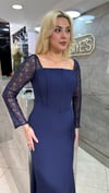 KARE YAKA DANTEL UZUN KOLLU KREP ABİYEABİYES - CENNET GÜL KAHVECİ