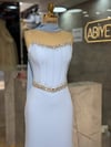 KORSELİ KREP YAKASI VE BELİ TAŞLI FULARLI