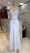 KORSELİ YAKA VE BELİ TAŞLI KREP