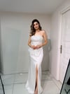 ÜZERİ BONCUK VE PAYETLİ SATEN BALIK ELBİSEABİYES - CENNET GÜL KAHVECİ