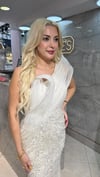 YAKASI PİLELİ TÜL TEK OMUZ İTHALABİYES - CENNET GÜL KAHVECİ