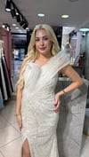 YAKASI PİLELİ TÜL TEK OMUZ İTHALABİYES - CENNET GÜL KAHVECİ