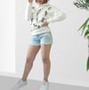 Baskılı Bol Kesim Oversize Kapşonlu Sweat Beyaz