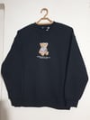 Bisiklet Yaka Ayıcık Nakışlı Oversize Pamuklu Sweatshırt