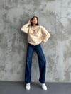 Bisiklet Yaka Ayıcık Nakışlı Oversize Pamuklu Sweatshırt