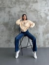 Bisiklet Yaka Ayıcık Nakışlı Oversize Pamuklu Sweatshırt