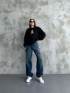 Bisiklet Yaka Ayıcık Nakışlı Oversize Pamuklu Sweatshırt