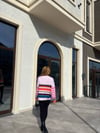 Bisiklet Yaka Çizgili Salaş Oversize Pembe Renkli Kazak