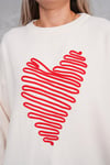 Bisiklet Yaka Kalp Desenli Salaş Triko Kazak