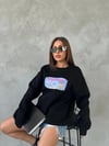 Bisiklet Yaka Oversize Salaş Pamuklu Şardonlu Sweatshirt