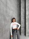 Bisiklet Yaka Yazılı Baskılı Fiyonklu Crop Bluz