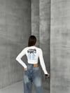 Bisiklet Yaka Yazılı Baskılı Fiyonklu Crop Bluz