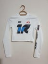 Bisiklet Yaka Yazılı Baskılı Fiyonklu Crop Bluz