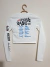 Bisiklet Yaka Yazılı Baskılı Fiyonklu Crop Bluz