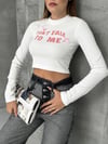Bisiklet Yaka Yazılı Baskılı Fiyonklu Crop Bluz