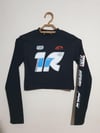 Bisiklet Yaka Yazılı Baskılı Fiyonklu Crop Bluz