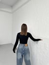 Bisiklet Yaka Yazılı Baskılı Fiyonklu Crop Bluz