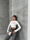 Bisiklet Yaka Yazılı Baskılı Fiyonklu Crop Bluz