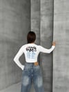 Bisiklet Yaka Yazılı Baskılı Fiyonklu Crop Bluz