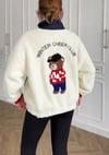 Düğmeli Dik Yaka Geyik Ayıcık Nakışlı Oversize Salaş Lastikli Sweatshirt