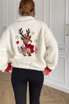 Düğmeli Dik Yaka Geyik Ayıcık Nakışlı Oversize Salaş Lastikli Sweatshirt