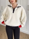 Düğmeli Dik Yaka Geyik Ayıcık Nakışlı Oversize Salaş Lastikli Sweatshirt