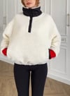 Düğmeli Dik Yaka Geyik Ayıcık Nakışlı Oversize Salaş Lastikli Sweatshirt