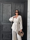 Düğmeli Kimono Geniş Paça Pantolon Salaş İkili Keten Takım