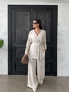 Düğmeli Kimono Geniş Paça Pantolon Salaş İkili Keten Takım