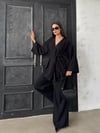 Düğmeli Kimono Geniş Paça Pantolon Salaş İkili Keten Takım