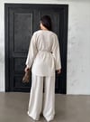 Düğmeli Kimono Geniş Paça Pantolon Salaş İkili Keten Takım