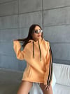 Kapüşonlu Şeritli Oversize Salaş Uzun Sweatshirt