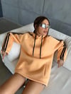 Kapüşonlu Şeritli Oversize Salaş Uzun Sweatshirt