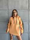 Kapüşonlu Şeritli Oversize Salaş Uzun Sweatshirt