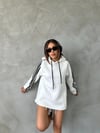 Kapüşonlu Şeritli Oversize Salaş Uzun Sweatshirt