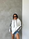 Kapüşonlu Şeritli Oversize Salaş Uzun Sweatshirt