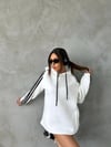 Kapüşonlu Şeritli Oversize Salaş Uzun Sweatshirt