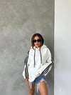 Kapüşonlu Şeritli Oversize Salaş Uzun Sweatshirt