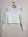 Kolları Tül Çiçekli Güllü Crop Bluz