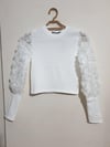 Kolları Tül Çiçekli Güllü Crop Bluz
