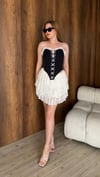 Korse Büstiyer Dantelli Şortlu Mini Etek İkili Takım