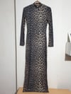 Leopar Dik Yaka Uzun Kol Maxi Boy Elbise